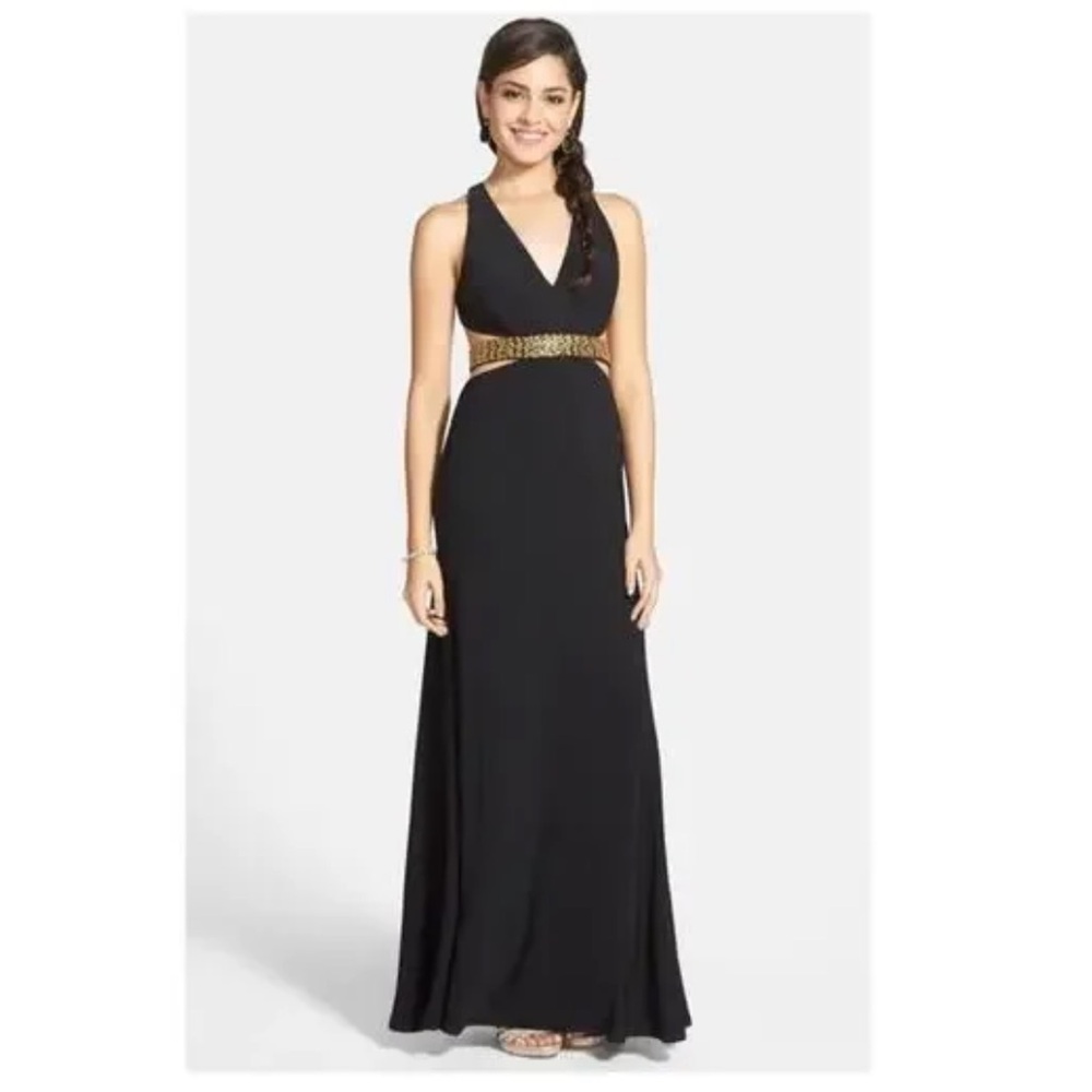 HAILEY LOGAN BY ADIANNA PAPELL Black & Gold Beaded Backless Dress Size 5/6
